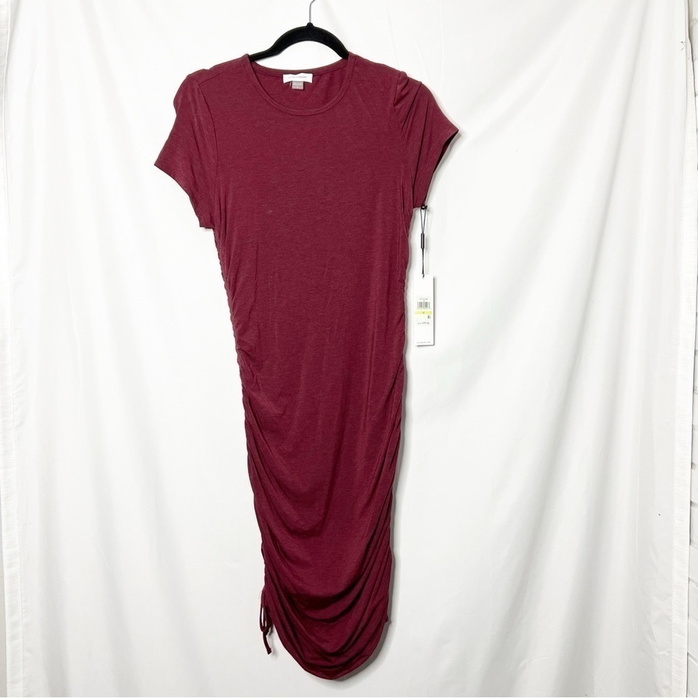 NEW with tags Calvin Klein Cherry Red Burgundy Short Sleeve Ruched Side Dress